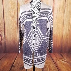 Gievergate Cream/Gray Aztec Open Front Cardigan
